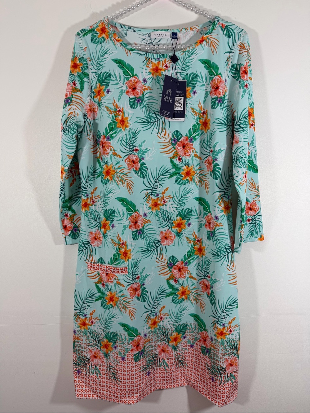 Cabana Life Tropical Floral Tunic Dress - Mint New with tags